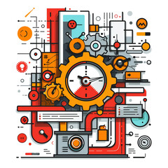 Obraz premium Project Management Essential Tools: Line Icons of Project Folder, Gears, and Organization Elements for UI Design and Development