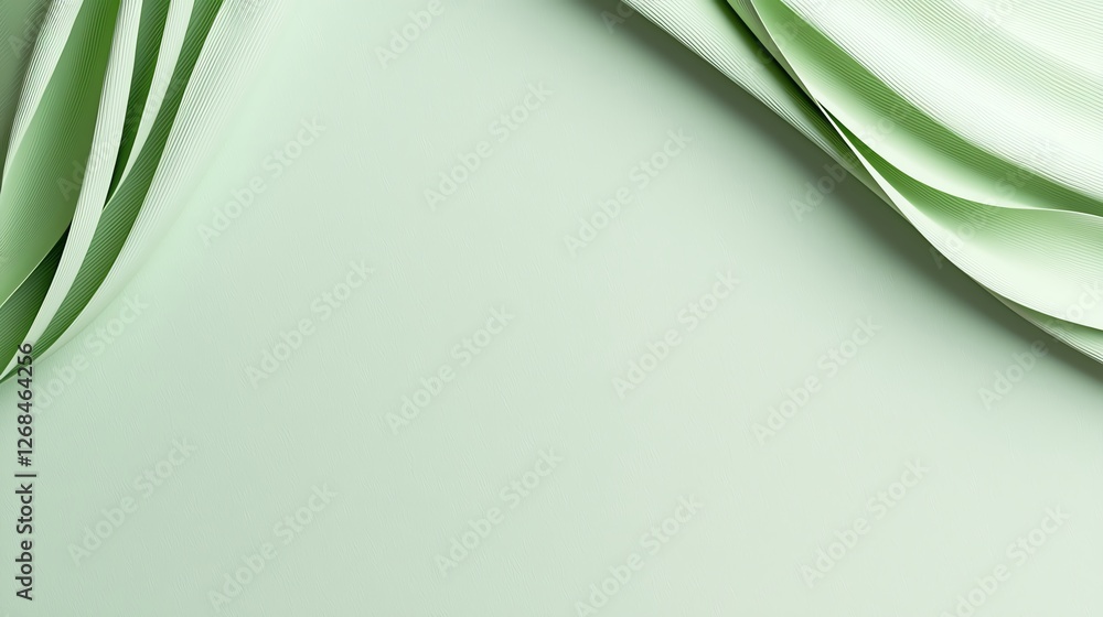 Poster abstract folded green paper creating elegant curves against a soft green background.