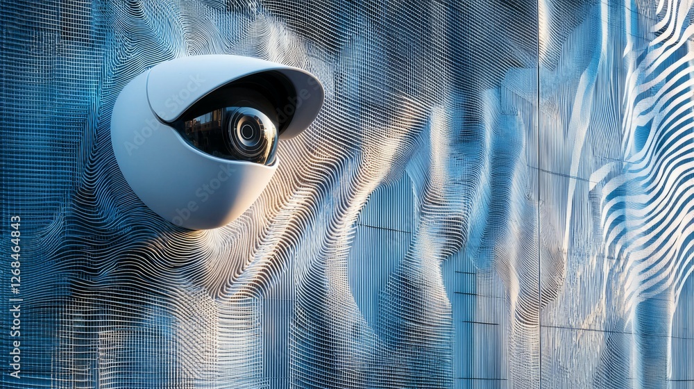 Poster modern security camera on abstract wall design with light reflection