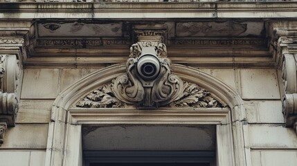 Obraz premium Elegant Architectural Detail with Security Camera Mounted on Wall