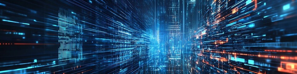 Obraz premium Digital Cityscape Streaming Data Through City Towers