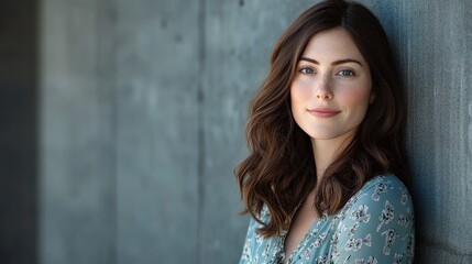 Fototapeta premium Portrait of a Young Woman with Natural Beauty Against a Textured Wall