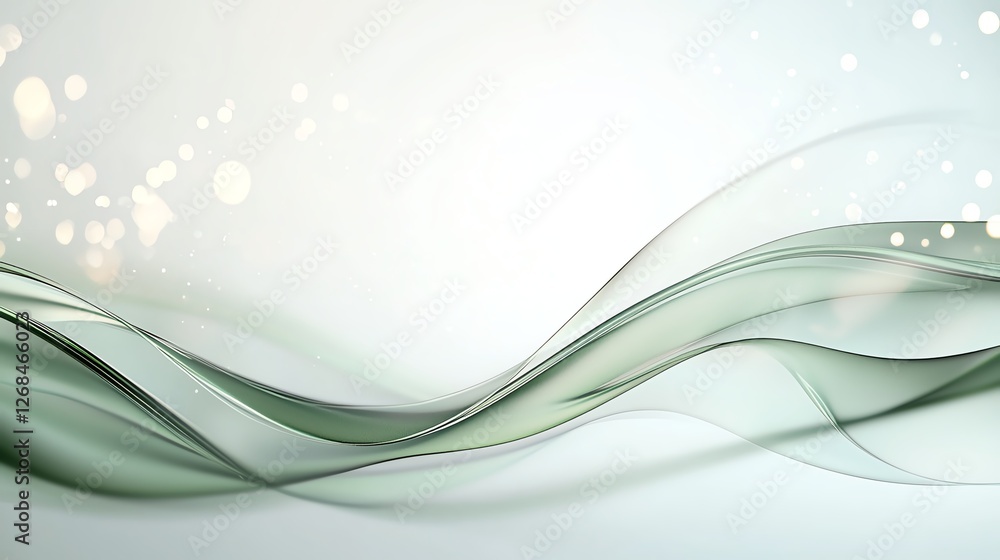 Poster abstract green waves on light background with bokeh, perfect for modern design themes or creative pr