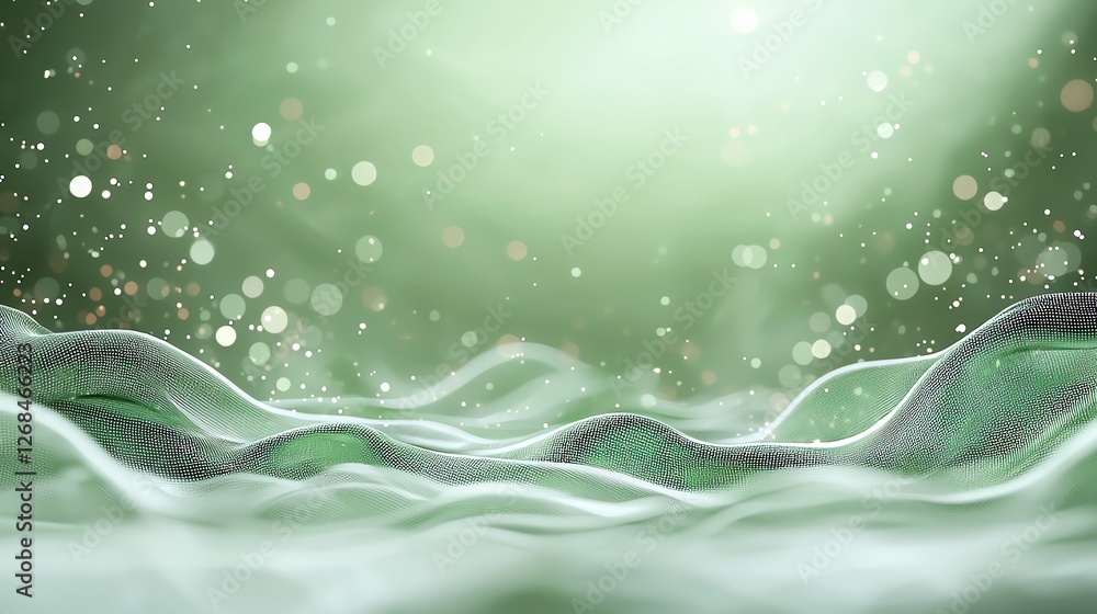 Aufkleber abstract green waves with light particles creating a dreamy and ethereal atmosphere.