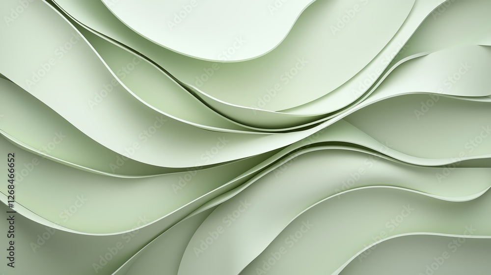 Poster abstract layered green shapes create a smooth, flowing background in soft pastel tones.