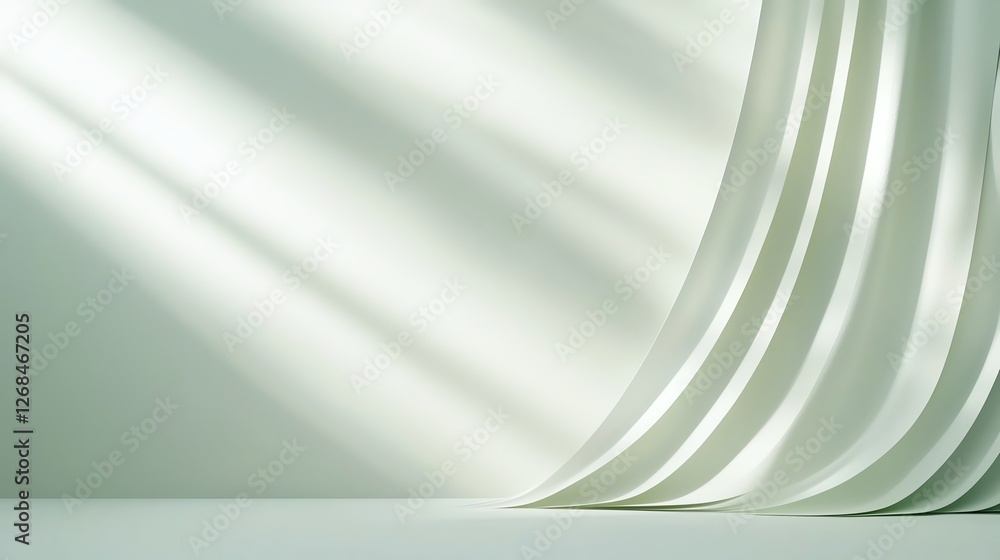 Poster abstract minimalistic white curved lines with soft shadows on a plain background, perfect for design