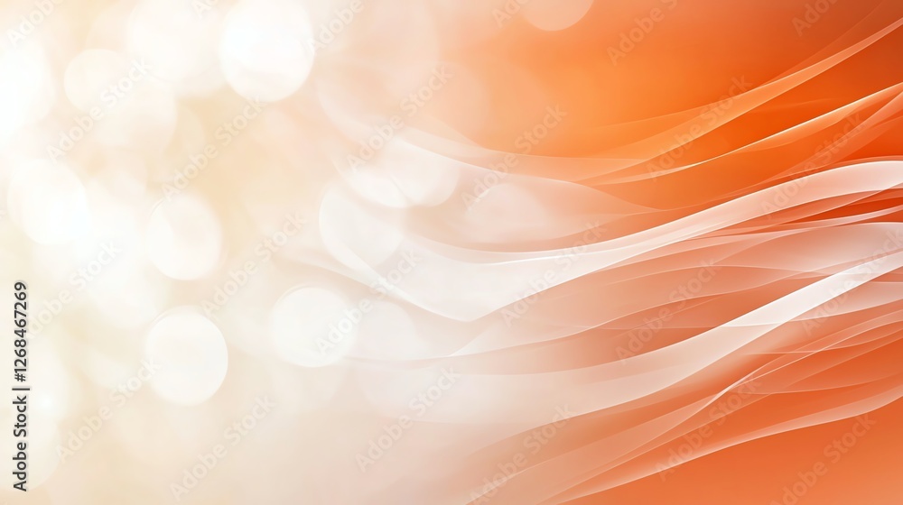Poster abstract orange and white background with flowing curves and bokeh lights, perfect for creative desi