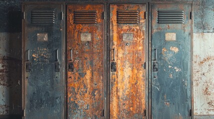 Vintage Rusty Metal Lockers in Abandoned Industrial Space