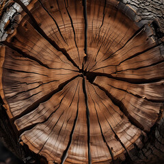 This high-resolution ancient tree trunk cross-section captures the beauty of nature&rsquo;s craftsmanship, displaying intricate growth rings, natural cracks, and deep textures.