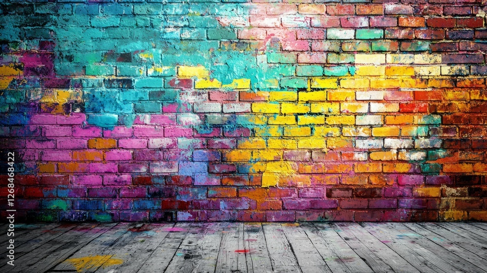 Poster vibrant colorful graffiti wall with abstract patterns and texture