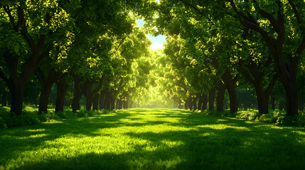 Sunlit Path Through Lush Green Forest