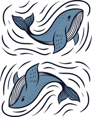 Elegant Blue Whale Illustration with Fluid Wave Motions