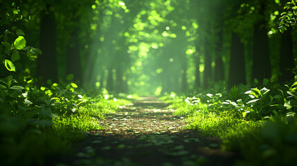 Sunlit Path Through Lush Green Forest