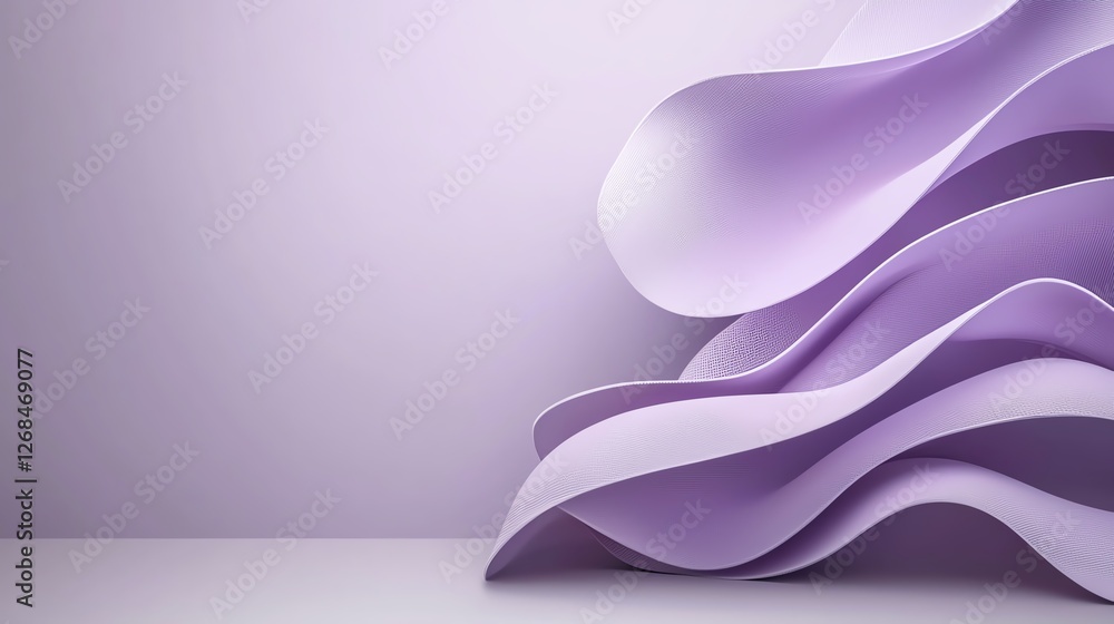 Poster abstract purple waves creating a modern, minimalistic design on a gradient background.