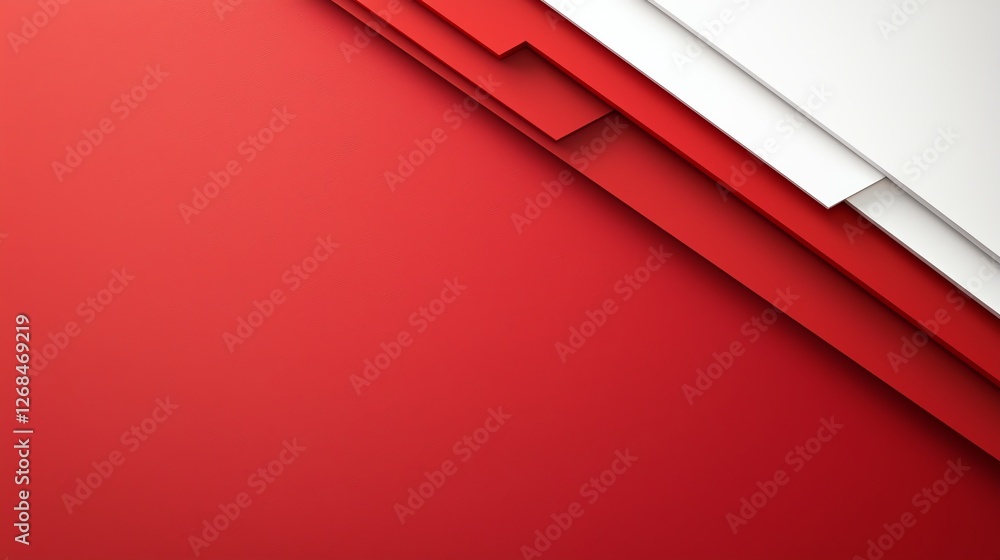 Poster abstract red and white geometric background with layered paper texture, perfect for design projects.