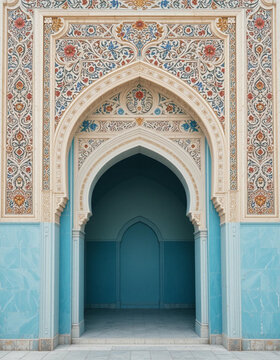 Ornate Islamic Archway with Delicate Tile Work and Intricate Architectural Details