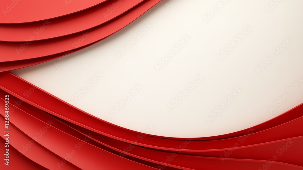 Poster abstract red curves layered design with soft shadows, perfect for modern backgrounds.