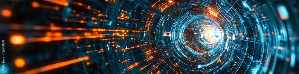 Poster abstract digital tunnel of light and data streams