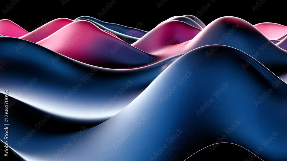 Poster abstract waves of pink and blue create a striking visual in a dark setting with smooth contours and 