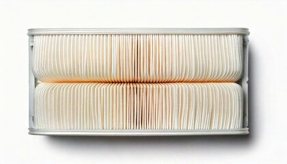 a close-up of an air filter, showing the intricate folds of the filter paper inside a rectangular frame. The filter appears to be new or clean