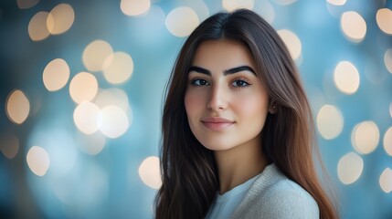 Portrait of a Young Woman with Soft Lighting and Bokeh Background