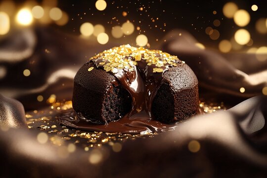 Decadent Chocolate Lava Cake with Gold Flakes
