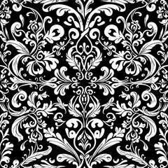 An elegant, symmetrical ornamental white color flat design with intricate floral and baroque-inspired elements. black color. Swirling and curling details should extend outward.