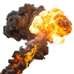 Obraz premium Explosive blast generates a massive fireball with dense smoke clouds during an industrial accident