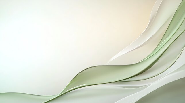 Abstract soft green and white waves flowing elegantly on a gradient background, creating a serene visual effect.