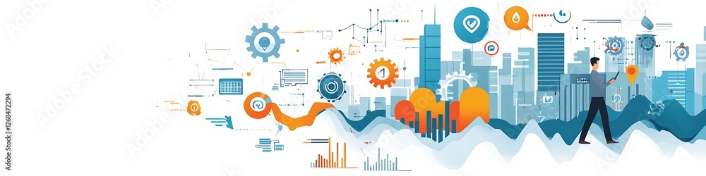 Poster smart city data analytics visualization showing urban development