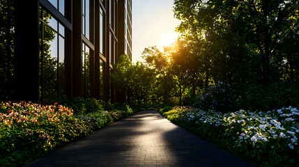 Obraz premium Sunlit Path Through Urban Greenery