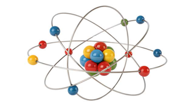 Colourful 3D Atomic Structure Model on a White Background