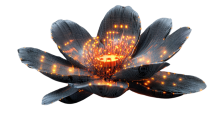 Futuristic glowing flower blooming with fiber optics on transparent background