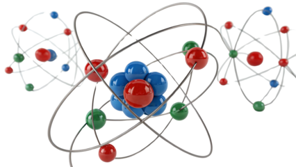 Colourful 3D Atomic Structure Model on a White Background