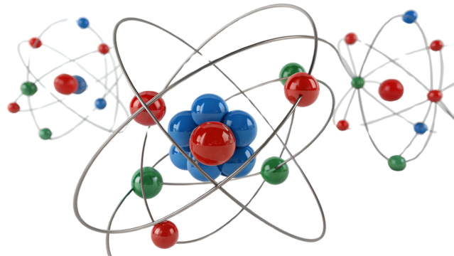 Colourful 3D Atomic Structure Model on a White Background