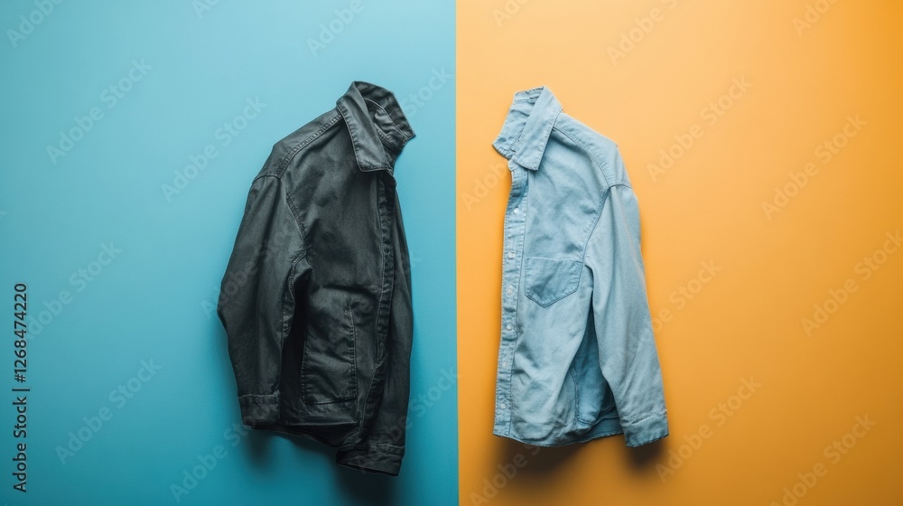 Aufkleber comparison of dirty versus freshly laundered clothes on contrasting backgrounds with space for addit