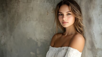 Fototapeta premium Stunning Portrait of a Young Woman with Long Brown Hair