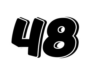 Stylized black number 48 on transparent background, with a bold, 3D appearance and shadow effects for added depth and dimension.