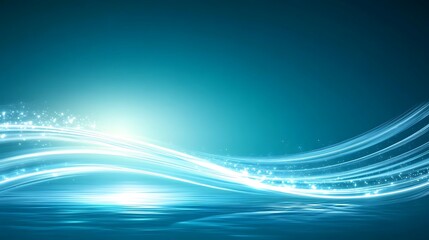 Abstract Blue Waves Glowing Light Sparkle Background