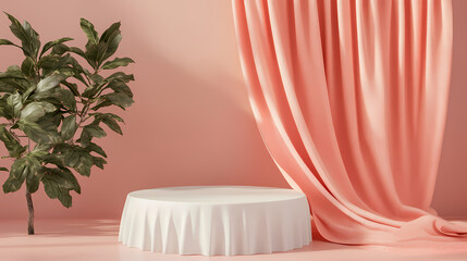 Pink Scene with Plant and Curtain