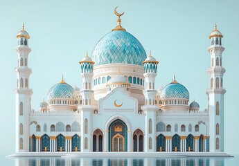 Obraz premium Islamic decoration background for Ramadan with lantern and mosque 3D rendering. 3D Illustration