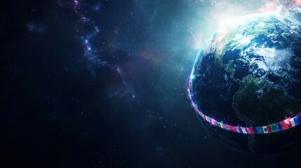 Fototapeta premium Earth adorned with world flags in space