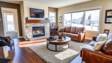 Luxury Living Room with Fireplace and Stunning View