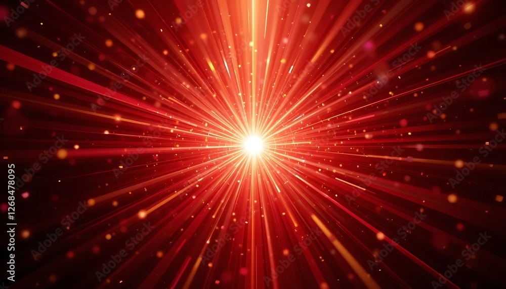 Poster fiery rays of light and particles emanating from a central core