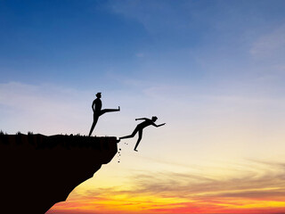 Eliminate competitors, businessman pushes coworker off cliff