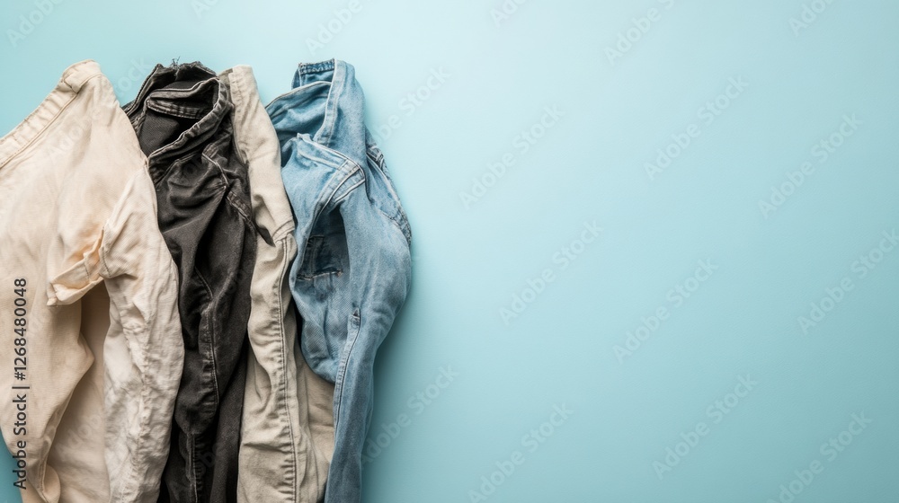 Poster comparison of dirty and freshly cleaned clothes displayed against a blue background for laundry awar