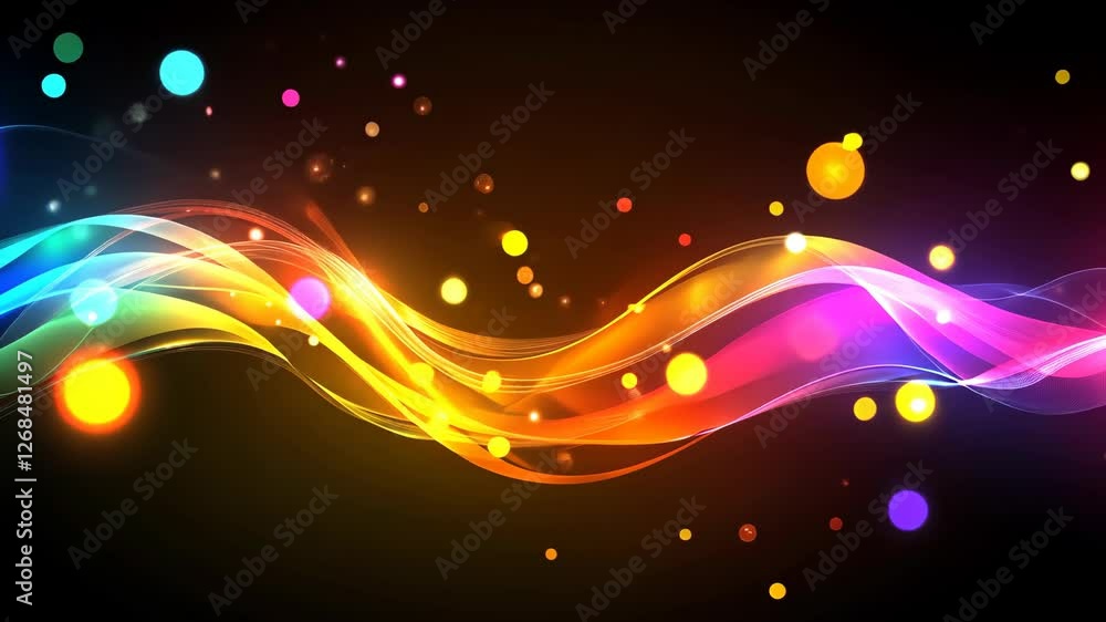 Aufkleber colorful abstract waves and glowing dots create a vibrant visual display in a dark background