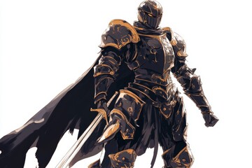 Dark Knight, Sword, Fantasy, White Background, Game Art, Illustration