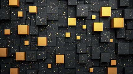 A textured background featuring black and gold cubes, creating a modern and abstract design with a sense of depth and dimensionality.