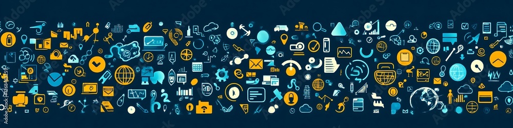 Poster global network of digital business icons and data